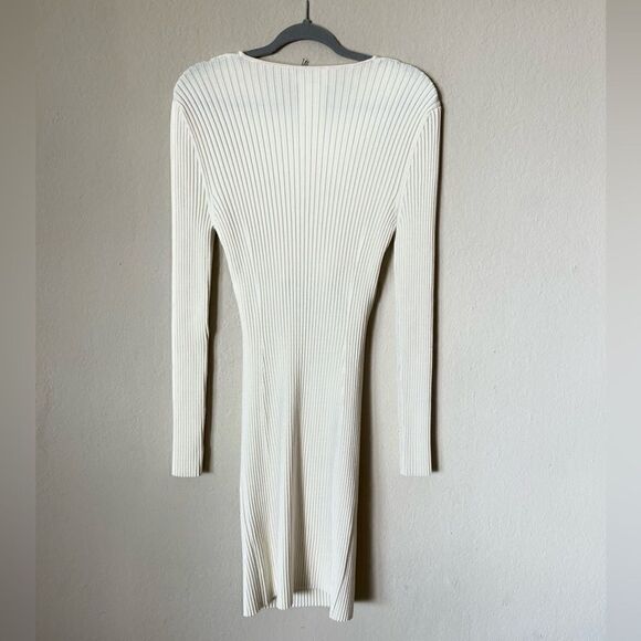 NWT Simkhai X Wolford Wool Mini Cream White Dress Knit Contoured Rib Size L - Picture 10 of 13